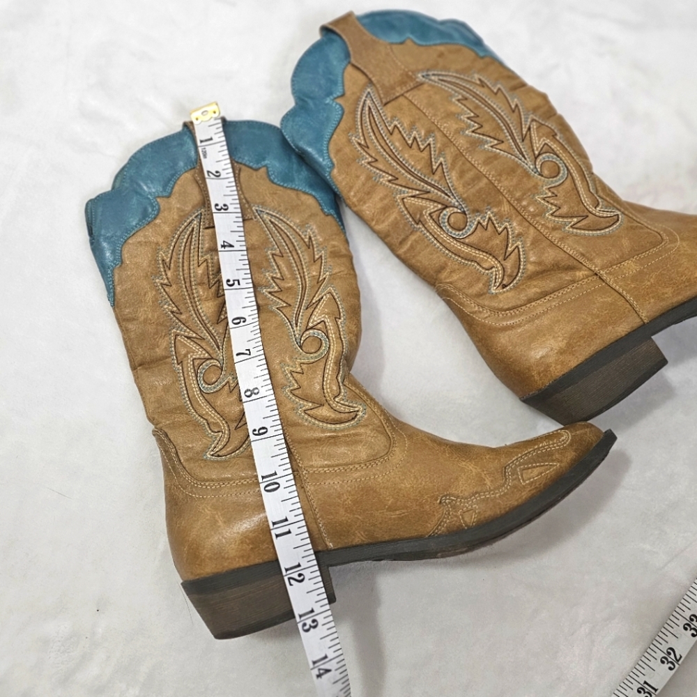 Coconuts by Matisse Cimmaron Teal Tan Color Boho Western Cowgirl Boots - Picture 6 of 16